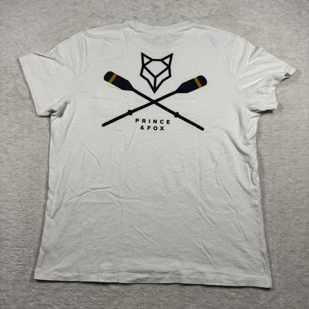 Prince & Fox Mens XL‎ White Graphic Pocket T-Shirt Fox Oars Cotton Tee